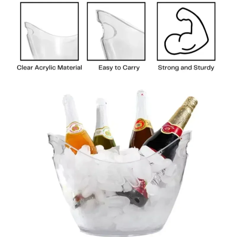 1 Pc Clear Ice Bucket Beverage Tub With 2 Handle Cooling Large Ice Bucket For Wine Champagne Bar Supplies For Family Reunion