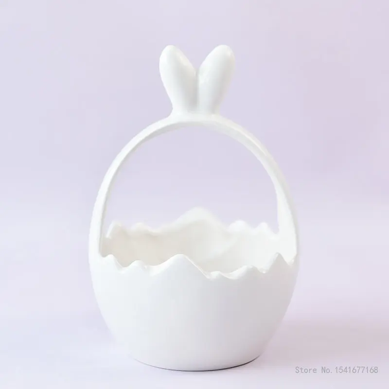 White Rabbit Shaped Ceramic Storage Basket, Cute Basket, Fruit, Cosmetics, Table Top, Home Decoration Ornaments