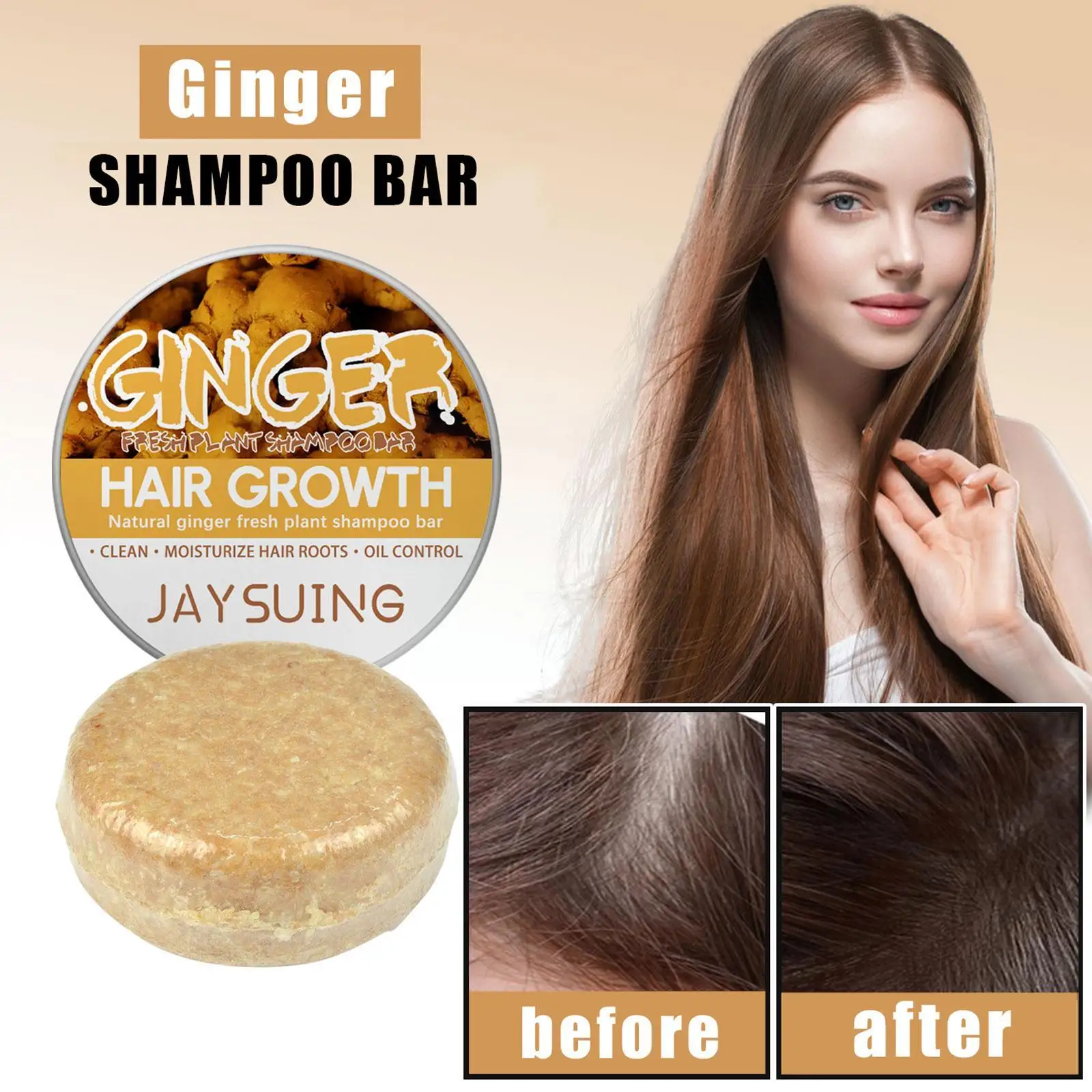 

60g Ginger Shampoo Soap Water Silicone Oil Free Ginger Oil Pack Handmade Essential Man Shampoo Soap U9V0