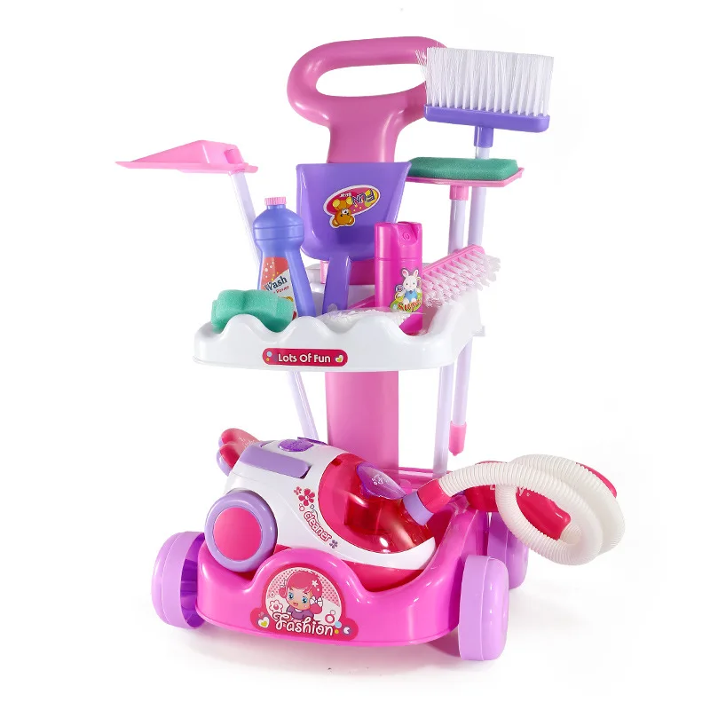 Children Simulation Sweeping Toy Cleaning Kit Tool Vacuum Cleaner Trolley Play House Pretend Cleaning Toy Gift