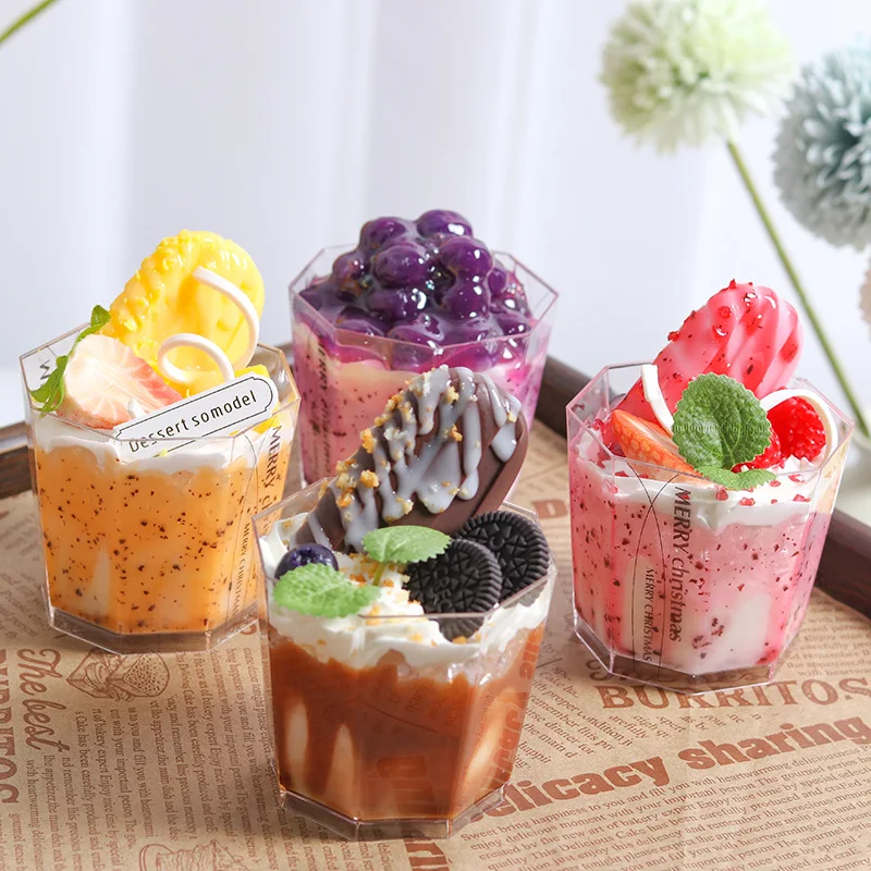 

4pcs Simulation Star Anise Cup Fruit Blueberry Ice Cream Cake Model Photography Props Fake Food Decoration Fun Cake Shop Display