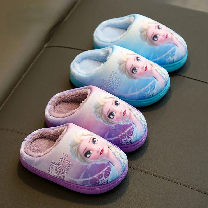 Cotton Slippers Disney Princess Sofia Elsa Winter Children Cotton Slippers Girl Parent-child Snow Non Slip Warm Baby Slippers Size 24-39 cotton slippers