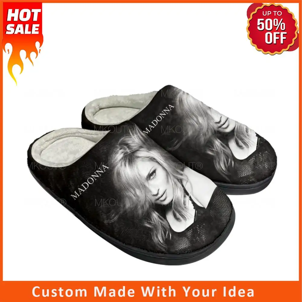 

Madonna pop rock singer disco Home Cotton Custom Slippers Mens Womens Sandals Plush Bedroom Keep Warm Shoe Thermal Slipper Black