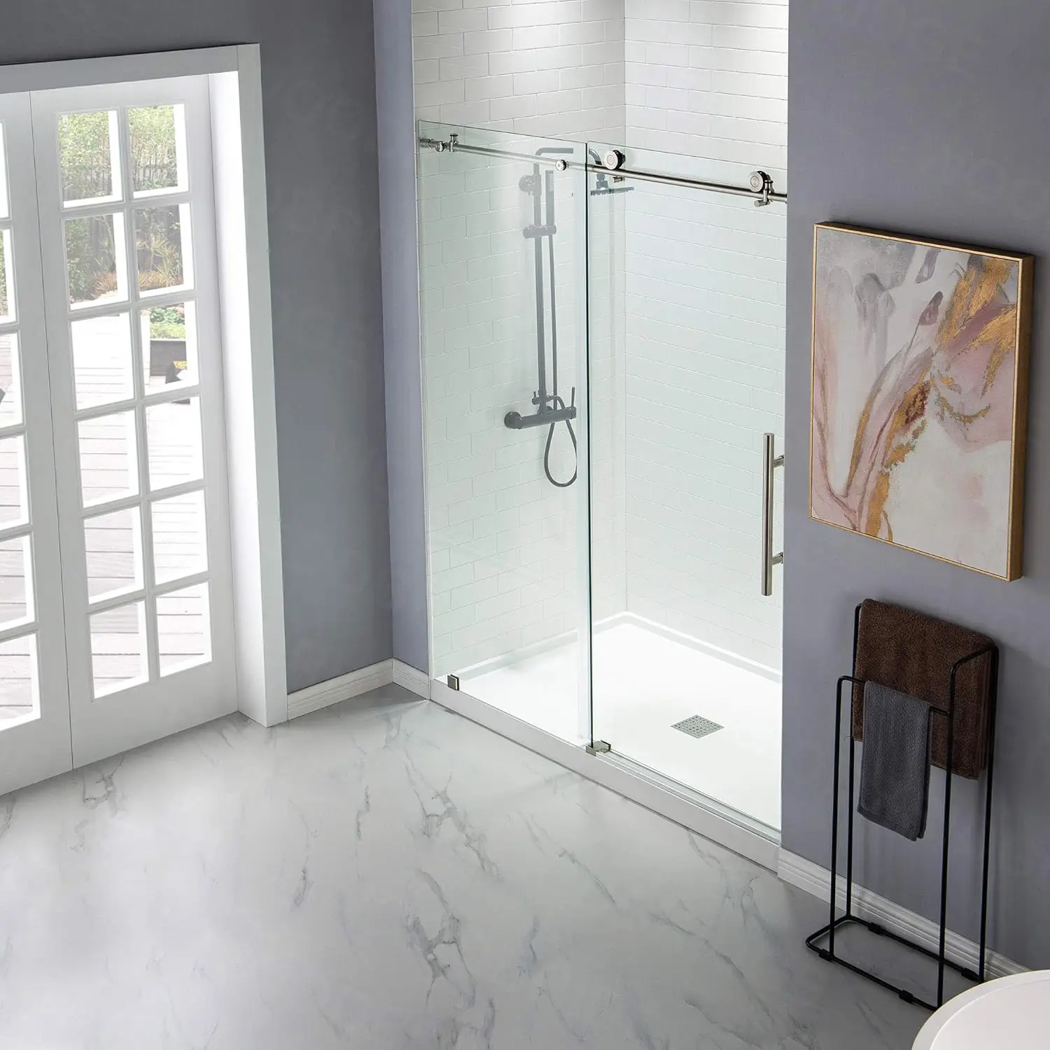 Framelss 3/8"" Sliding Shower Door | Brushed Nickel Finish, 56"" X 60"" | Mbsdc6076-B Model 3