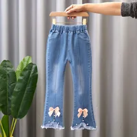 Kids Girls Jeans Floral Long Jeans For Girls Spring Summer Calf-length Baby Girl Casual Style Trousers Children Denim Pants 5