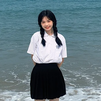 Jk 유니폼 흰색 셔츠 여성 오르간 주름 반팔 타이완 일반 대학 중등 학교 유니폼 프레피 탑 비즈니스 복장 세트