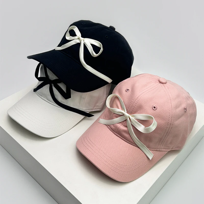 New Men Women Korean Bow Ribbon Baseball Hats Sunshade Niche ins