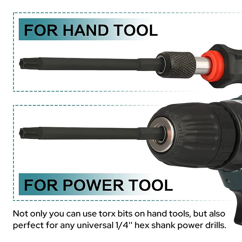 Torx 비트 세트 13 개, 변조 방지 임팩트 보안 스타 Torx 비트 1/4 인치 육각 생크 100mm 스크루 드라이버 비트 세트