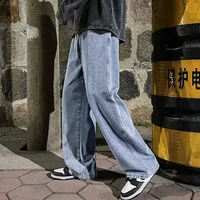 Autumn Men's Jeans Korean Version Student Loose Casual Pants High Street Straight Wide Legs Denim Pants Fashion Baggy Trousers 2
