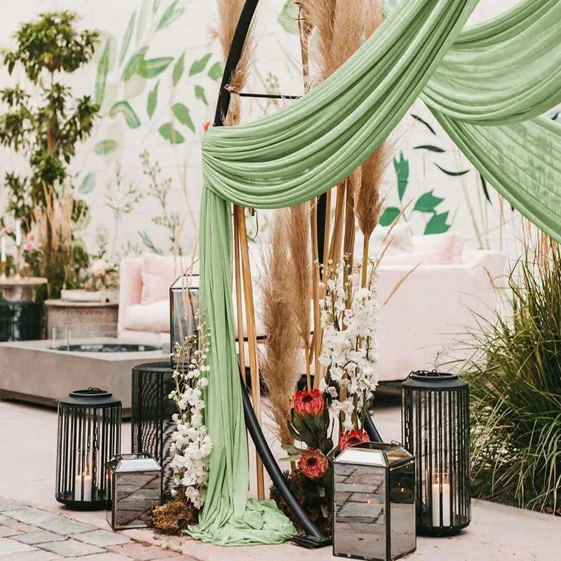 Chiffon Fabric Curtains Sage Green Wedding Arch Chiffon Sheer Drapes for Baby Shower Birthday Party Backdrop Curtains Christmas Decoration Home Supplies