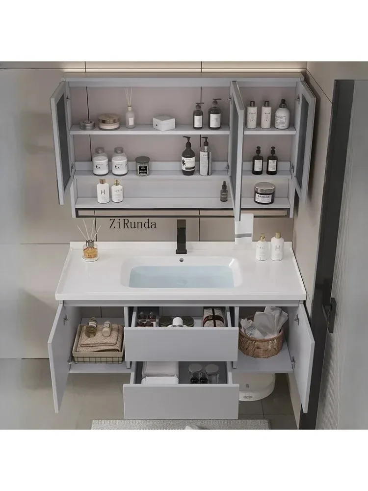 Bathroom Cabinets Ceramic Integrated Basin with Lamp Mirror Cabinets Wall-mounted Simple Furniture Arredo Bagno