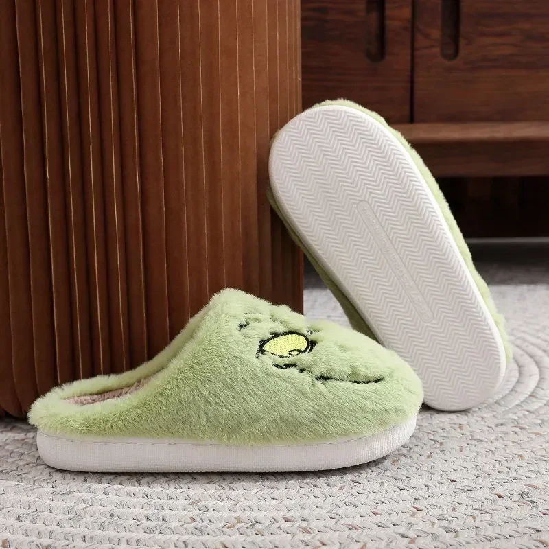 Christmas Plush Slippers Women Winter Warm Cute Home Green Haired Monster Slippers Funny Non Slip Cotten Shoes New Year Gift — view 4