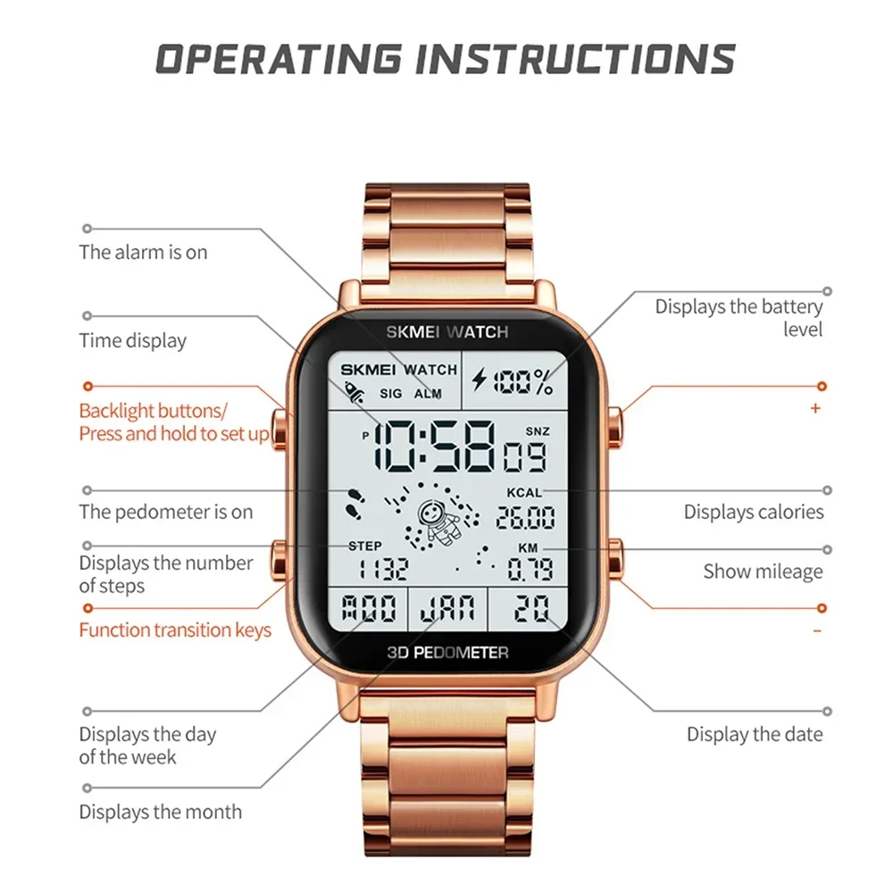 Skmei Men Stopwatch Countdown Wristwatch Calendar Clock Reloj Hombre Sport Pedometer Calorie Calculation Digital Watches 1888 5