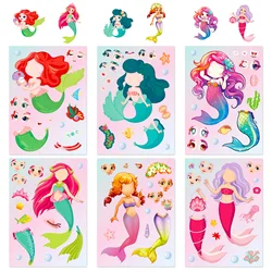 Children's DIY Puzzle Sticker Game - Princess Mermaid Make A Face Jigsaw Stickers Educational Toy Set (Mermaid 6pcs)