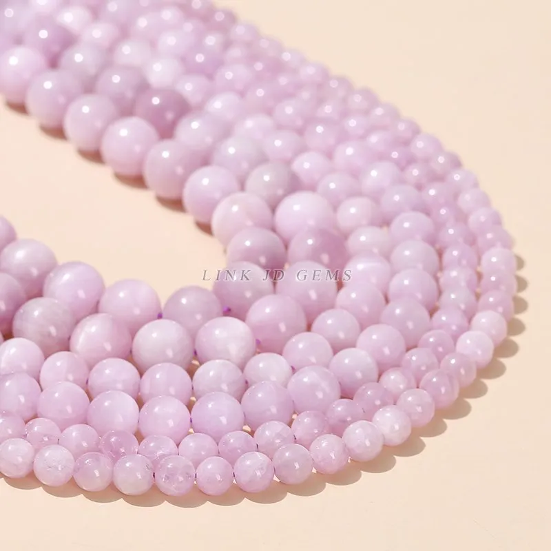 7A Natural Kunzite Purple Spodumene Stone Beads Round Loose Spacer Bead For Jewelry Making Findings Diy Bracelet Charm Accessory 5