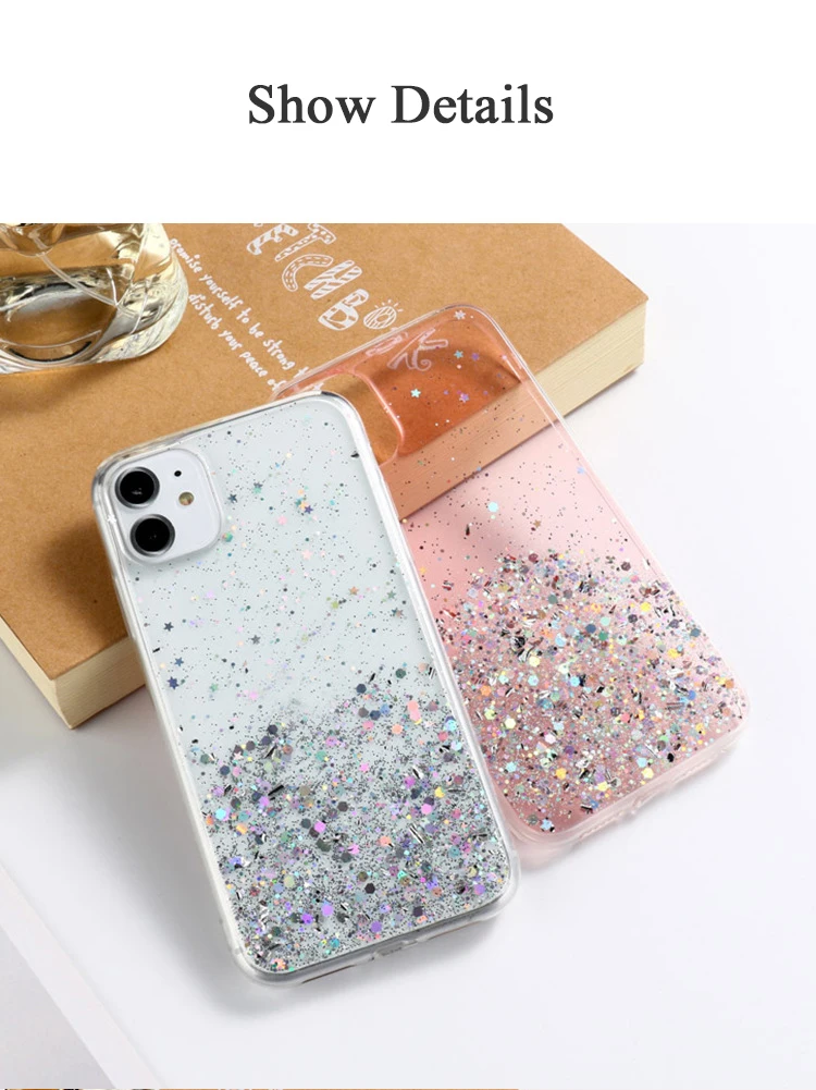per Oppo A78 A58 A57 A17 Reno 10 9 7 8T Pro Plus Find X5 Custodia in lamina d'argento Paillette Epossidica Cover morbida trasparente Anticaduta Fundas_voghion.com