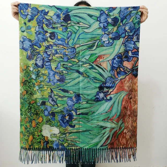 Van Gogh-Inspired Cashmere Wool Scarf - Coffee House Print Winter Wrap