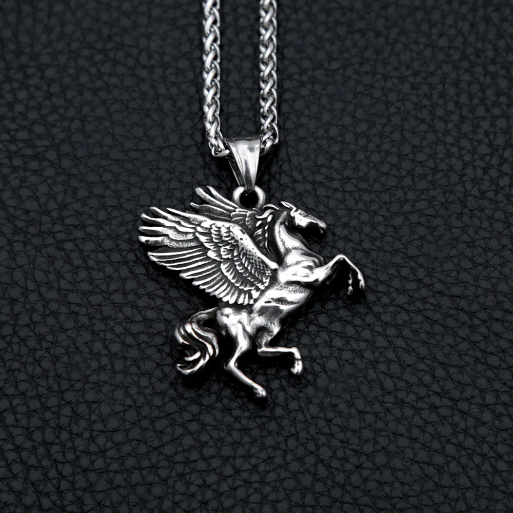High Quality Fly Horse Pendant Necklace Stainless Steel Pegasus Necklaces Punk Hip Hop for Men Women Fashion Jewelry Gifts 4