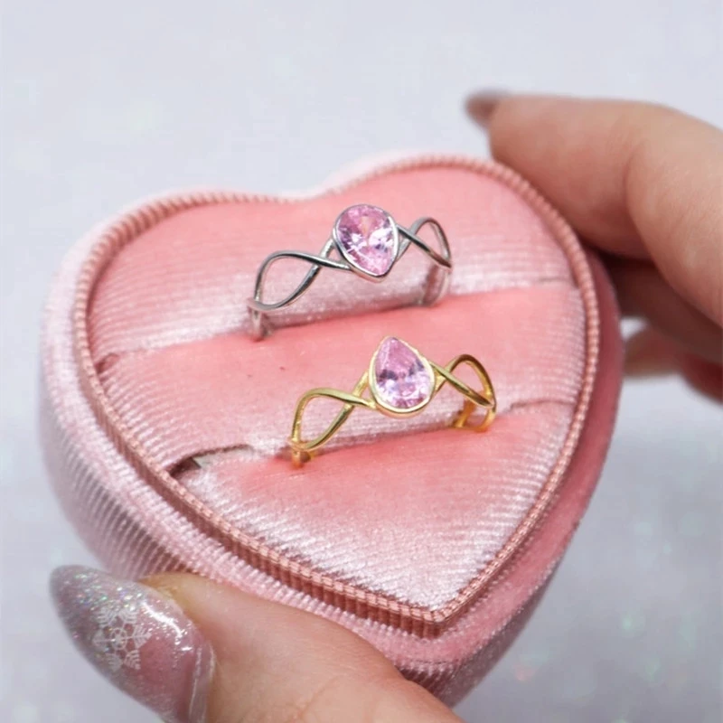 Pink Quartz Princess Ring Swan Ring for Women Fashion Wedding Party Jewelry Gift