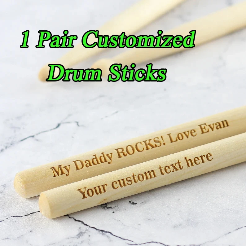 Pair of Drum Sticks Engraved Wood Drumsticks in 5A Size Gifts for Drummer Musician Personalized Band Instrument Drum Student