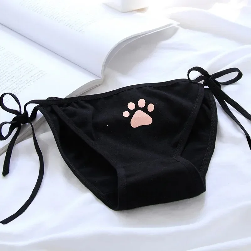 1/3/6pcs Women Sexy Underpants Panties Cat Claw Bowknot Bandage Lovely Low Waist Lingerie Cotton Strings Strap Briefs