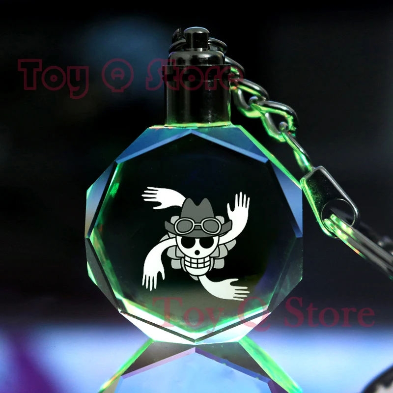 Anime One Piece Crystal Light Keychain Colorful LED Lamp Luffy Zoro Fans Keyring Glass Pendant Night Lights Key Chain Toys Gift