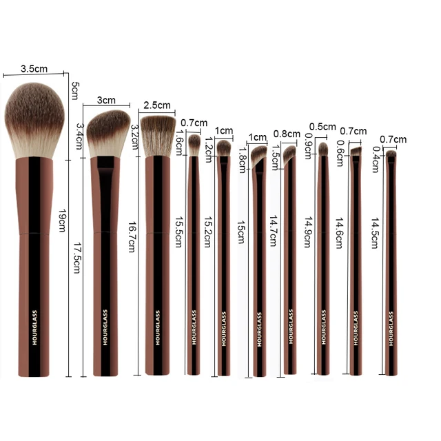 10pcs/set Hourglass Makeup brushes Powder Eyeshadow Domed Crease Make up brush Stippling Angled Shadow Brow with cosmeetic bag 5