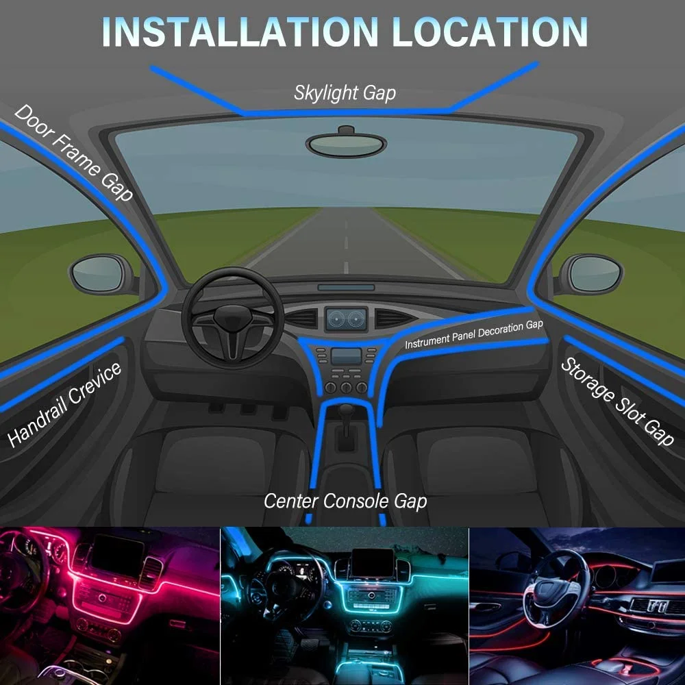 6in1 8m Rgb Led Atmosphere Car Interior Ambient Light Fiber Optic