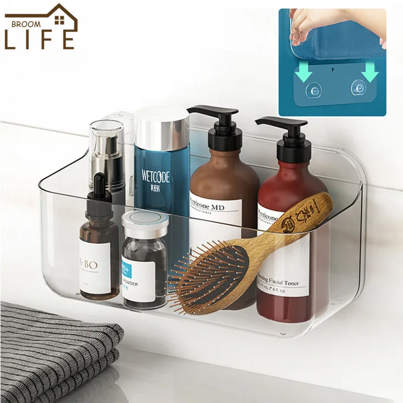 Bathroom Shelf Wall Shelf Organizer Wall Shelf Bathroom Storage Rack Storage Rack Transparent Bathroom Shelf Simple Cosmetic Organizer Shower Shampoo Holder Wall Mounted Floating Shelf Wc Toilet Accessories