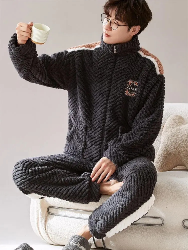Couple Sleeping Pajamas Pajama Men Winter Cotton Fleece Man Adult Big Size Men's Home Suit Full Body Sets Pyjama Piyamas