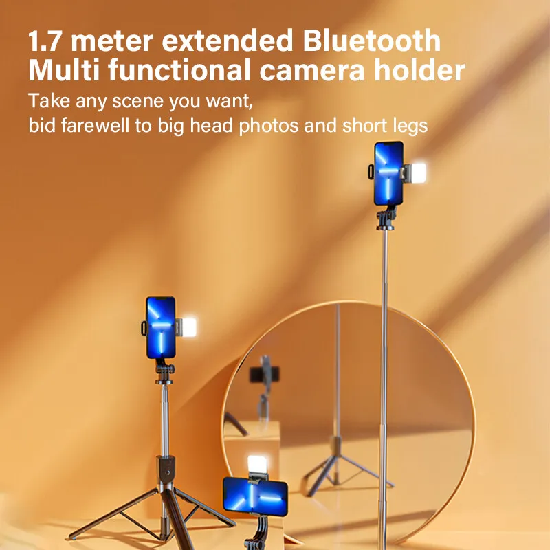 Selfie Stick Mobile Phone Holder Retractable Portable Mini Tripod with Wireless Remote Shutter 170CM