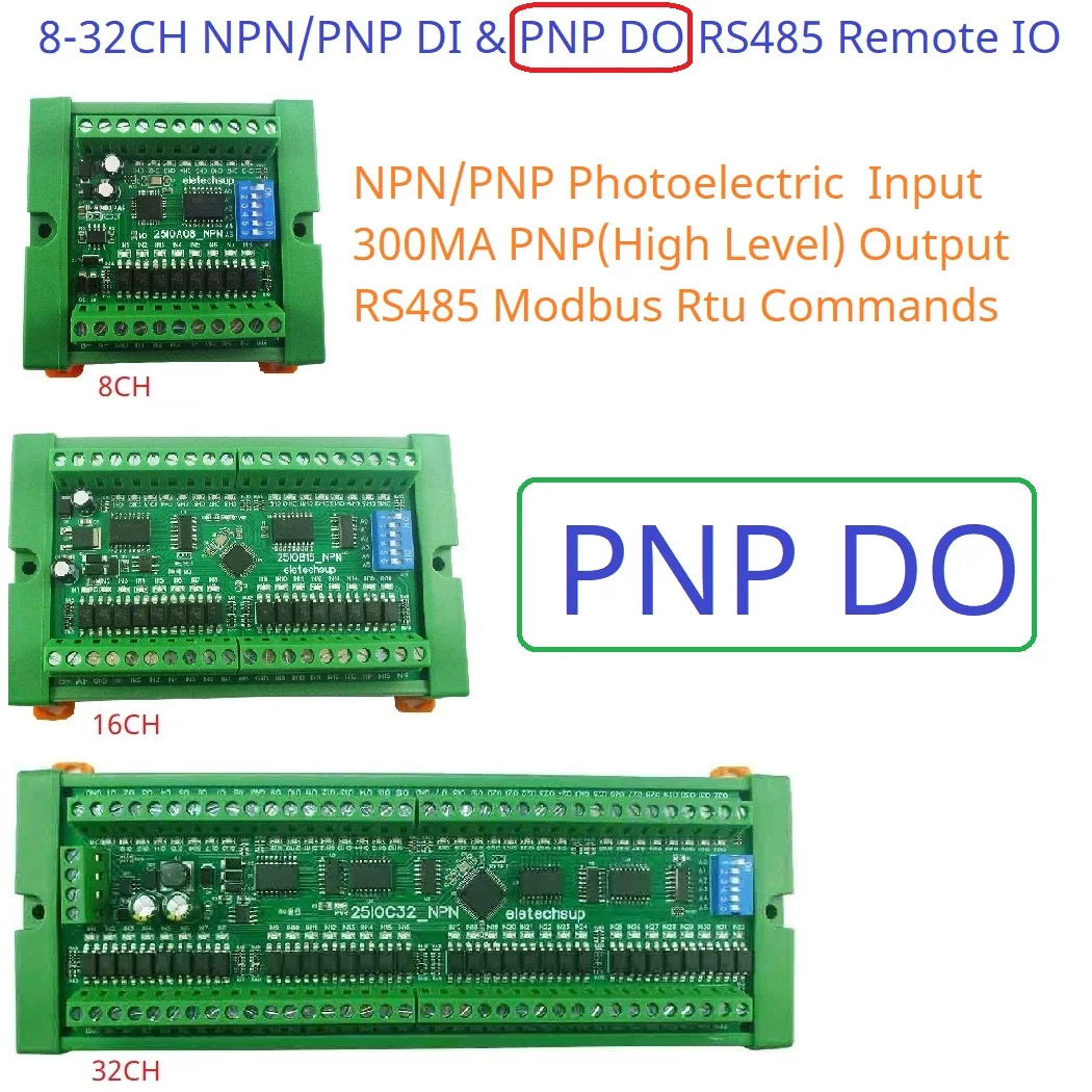 DC12-24V LED 램프 드라이버용 DI-DO PNP RS485 Modbus Rtu 원격 IO 모듈, 300MA DMOS PNP 하이 레벨 출력, 8CH  32CH