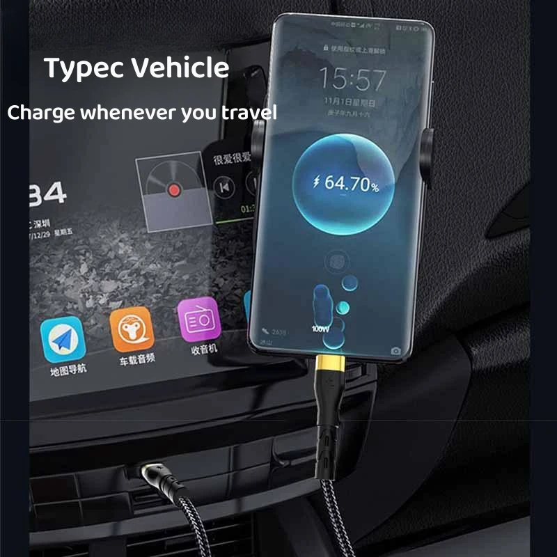 Charging Cable 120W Super Fast USB C TO Type C Data Cord For Samsung S24 S23 Ultra iPhone 16 15 14 Pro Max Xiaomi 14 Oneplus