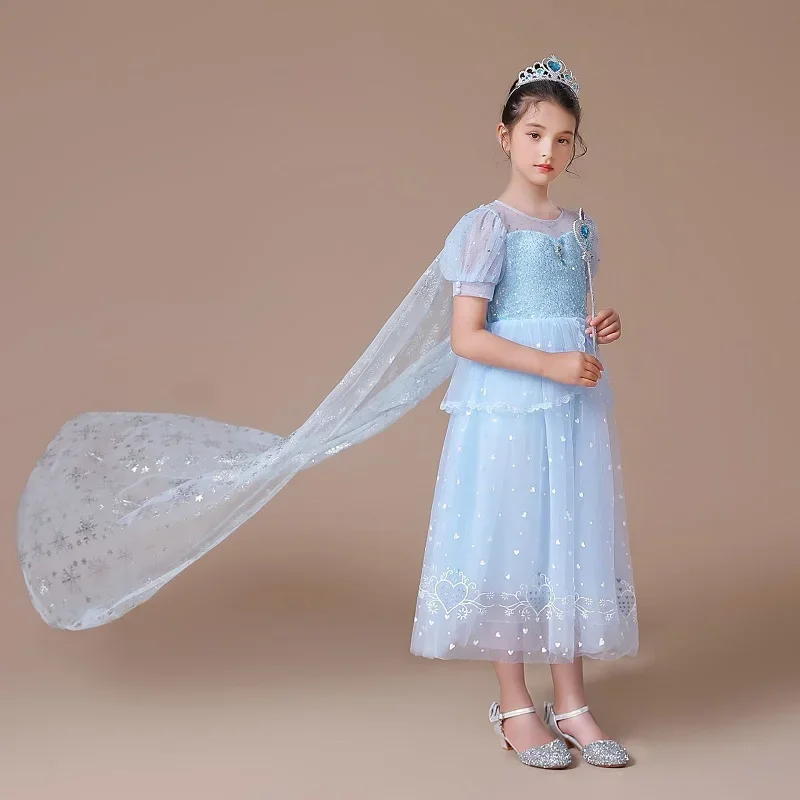 

Платье принцессы Эльзы из мультфильма «Холодное сердце», Новинка лета 2024, платье принцессы Эльзы, Сетчатое платье для выступления на день ребенка