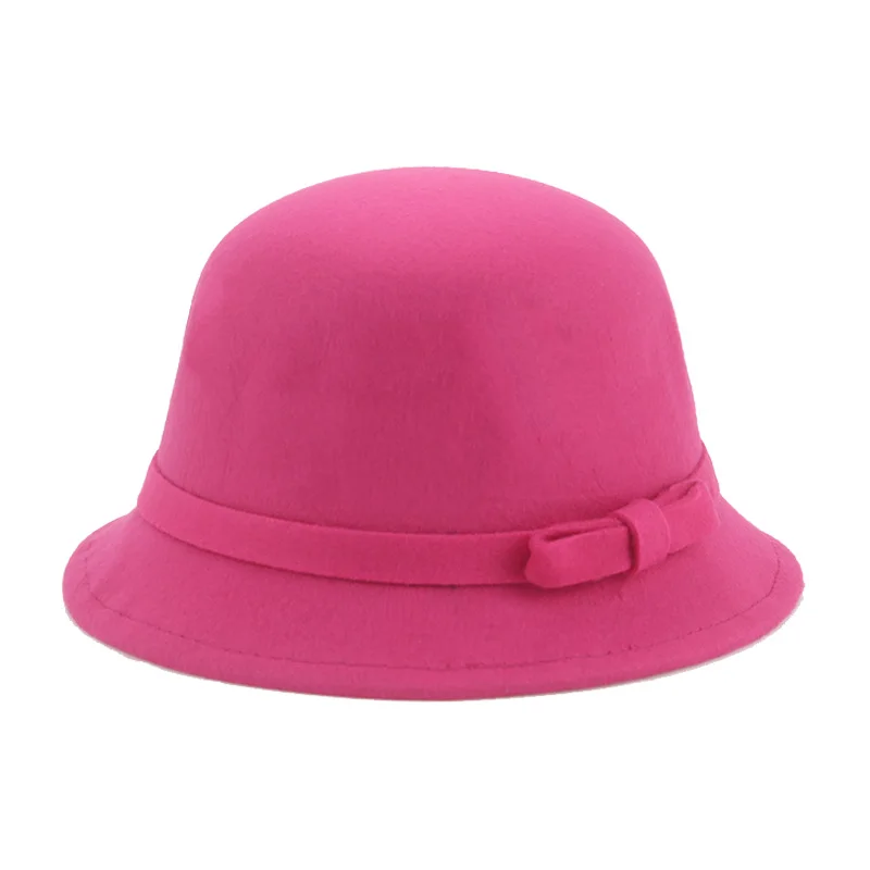 Kids Hat Fedoras Girls Child Hats Autumn Winter Solid Dome Round Bowknot Elegant Cute Girls Winter Hat Red Black Chapeau Femme