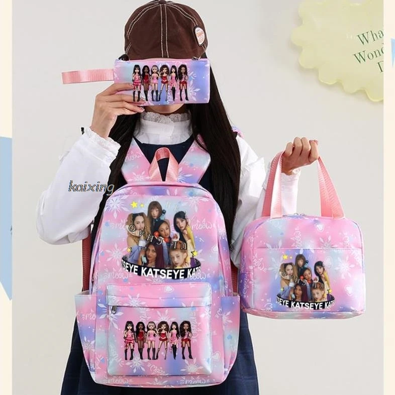 Zaini alla moda Katseye con stampa divertente, set da 3 pezzi, zaini scolastici per ragazzi, per donne e ragazze, Kawaii, di grande capacità, Mochilas, idea regalo - immagine 2