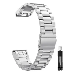 Premium Stainless Steel Watch Strap - Sleek Metal Band with QuickFit Adjustment - 22mm - Instinct 3 45mm (Silver)