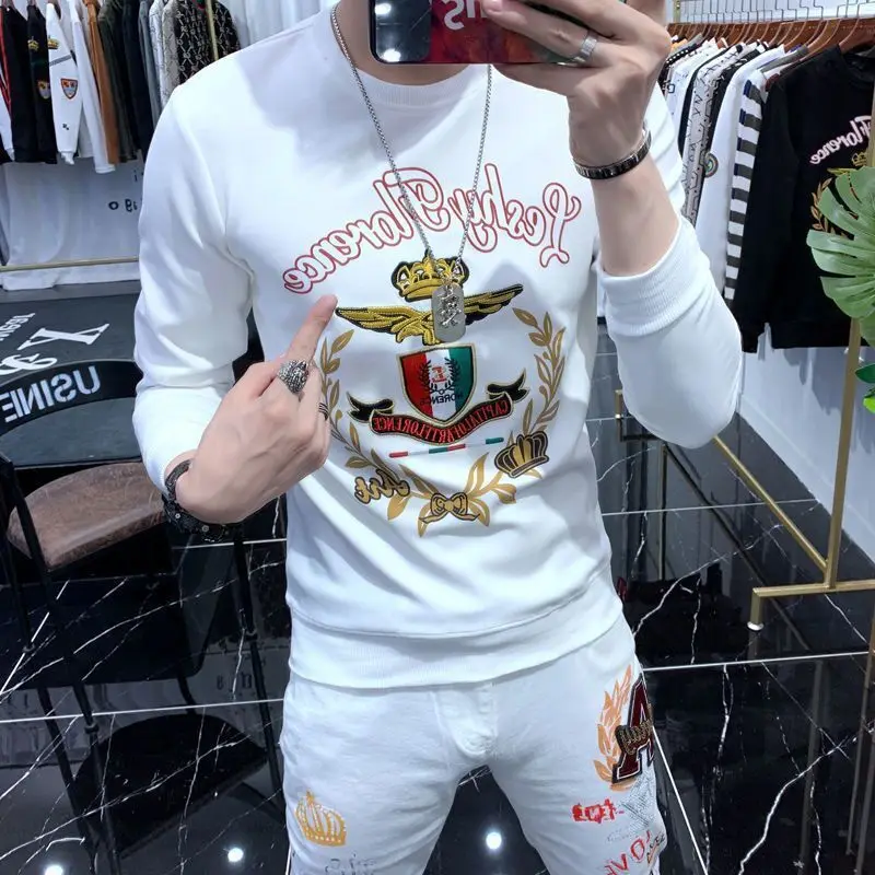 

Men's Fall/Winter Crewneck Wei Yi Fashion Fashion Brand Handsome Printed Jacket Long Sleeve T-shirt