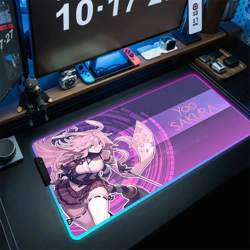 

Large Games Honkai Impact 3 RGB Mouse Pad Anime Pc Laptop Keyboard Gamer Xxl Mousepad LED Luminescence Rubber Soft Table Mat Pc