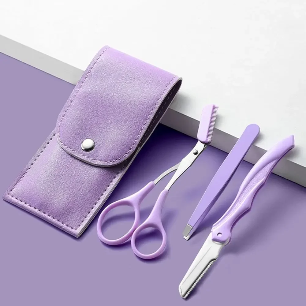 Shaping Beauty Tool Stainless Steel Eyebrow Trimming Suit Portable Safety Eyebrow Comb Smooth Hair Removal Tweezers Men