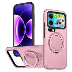 Magnetic Shockproof Phone Case with 360° Rotating Stand and Holder for Xiaomi 17 pro (Pink)