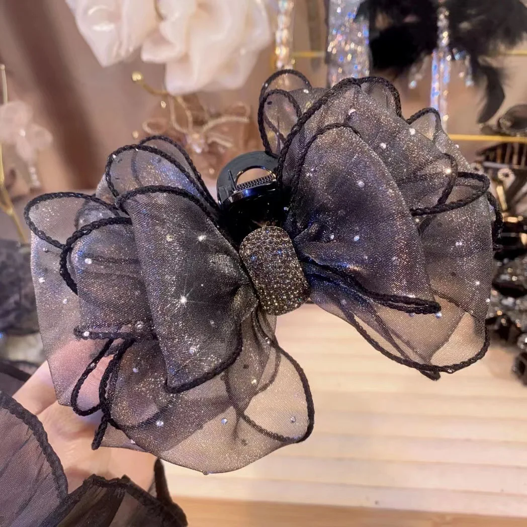 Hair Claw Hair Clips Hair Accessories Fashion Mesh Bow Grab Clip Women Extra Large Bow Hair Claw Clips Barrette Girl Ponytail Shark Hairclip Hair Accessories Headwear