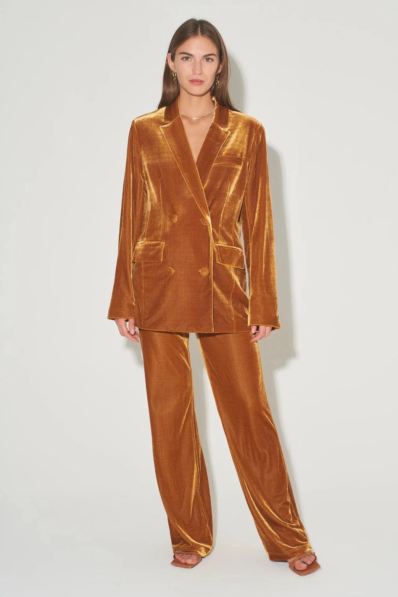 

Women's Velvet Blazer + Trousers Set Premium Temperament High-end Celebrity 2023 Autumn and Winter Design Niche Top High Quality