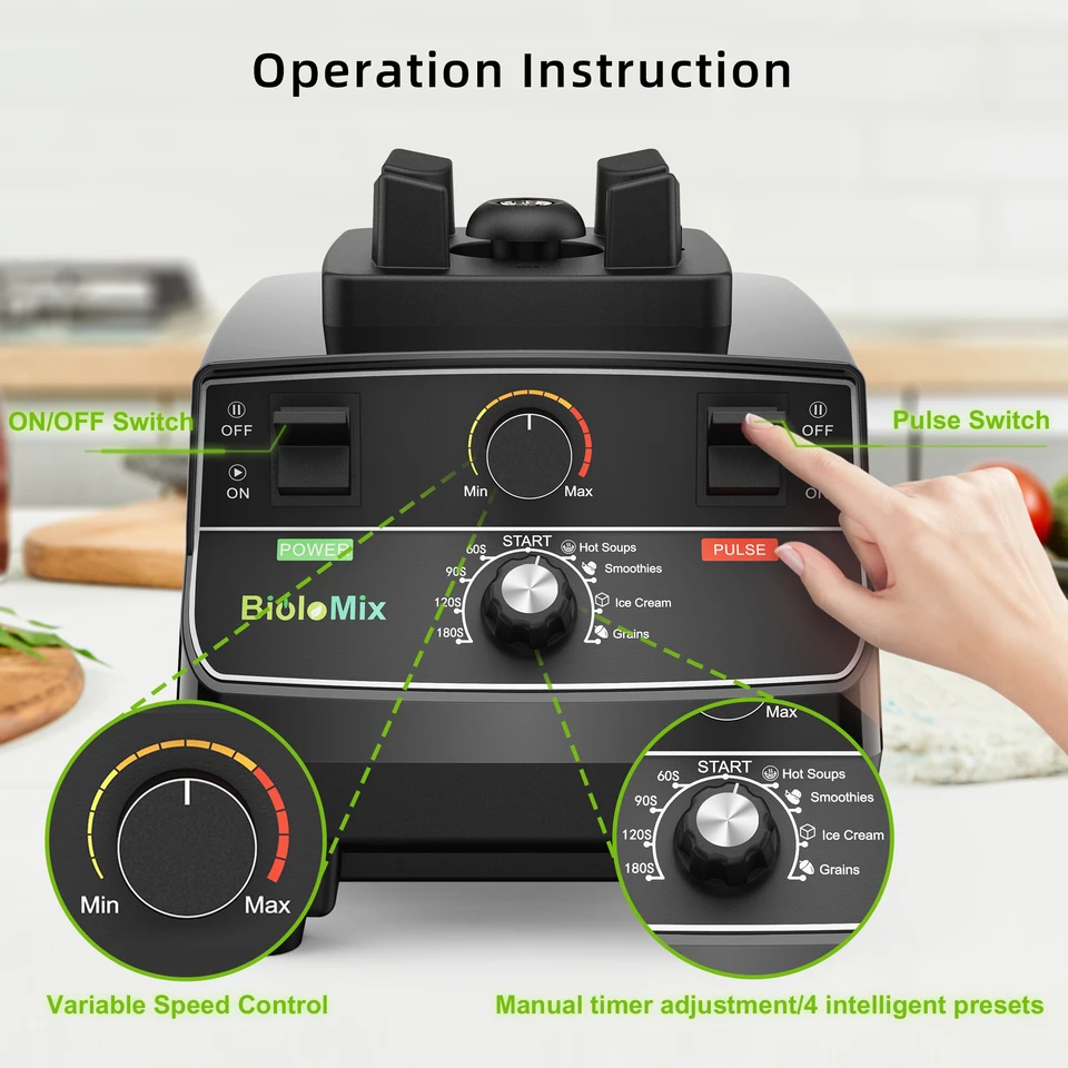 Biolomix-インテリジェントタイマー付きのプロ用ブレンダー,2200w, 2l