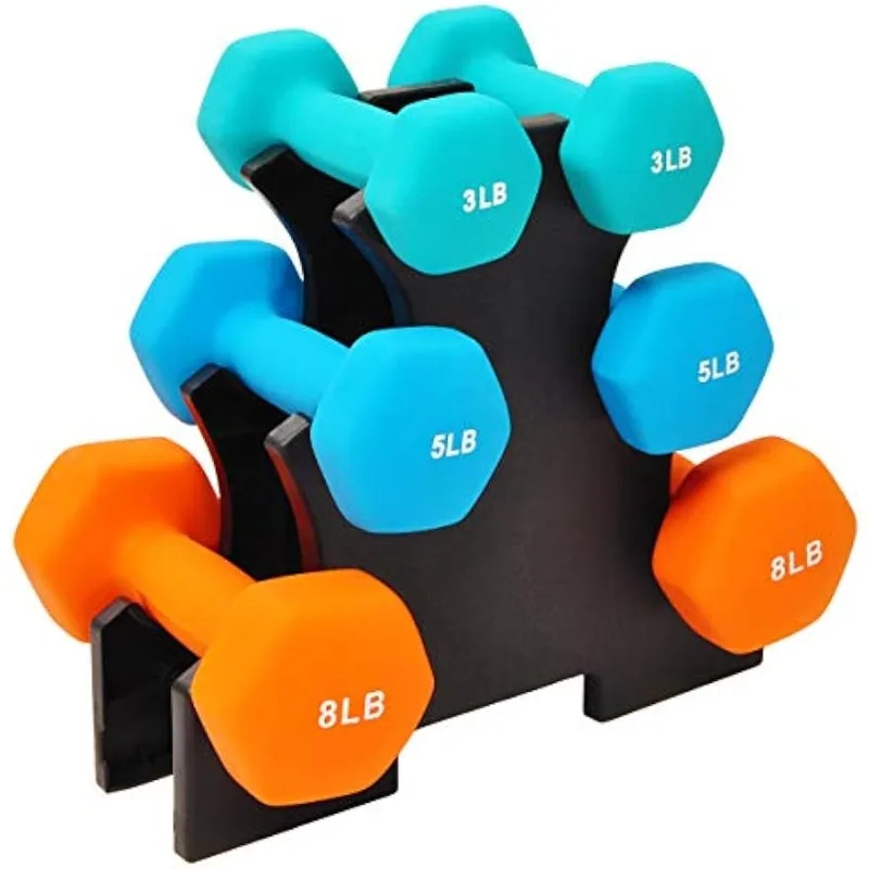 

BalanceFrom Colored Vinyl or Neoprene Coated Dumbbell Set with Stand, 15 Pounds
