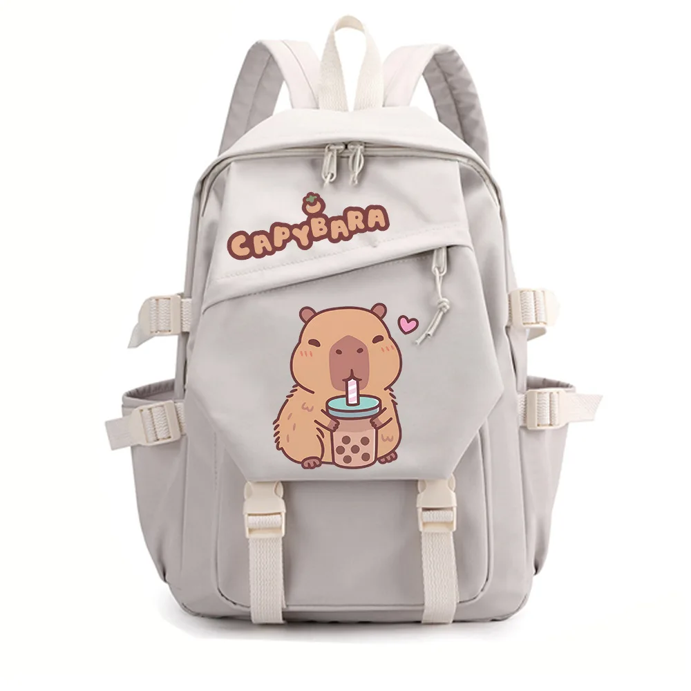 Anime Backpack for School Kids Girls Boys Leisure Simple Pink Schoolbag Anime Cute Capybara Loves Bubble Tea Travel Backpack Bag 2