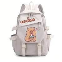 Anime Backpack for School Kids Girls Boys Leisure Simple Pink Schoolbag Anime Cute Capybara Loves Bubble Tea Travel Backpack Bag 2