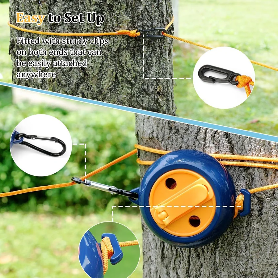 Portable Travel Clothesline 32.8ft Retractable Clothesline Camping Clothes Line Clothes Lines for Hanging Outside camping clothesline rope