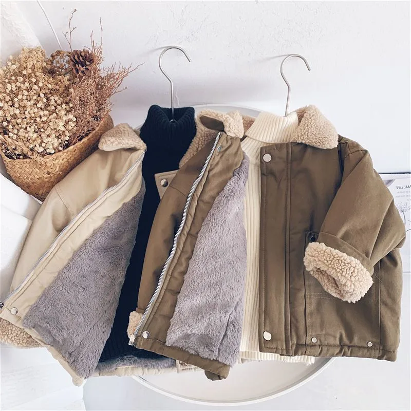 Boys' Thickened Cotton Padded Jacket Thickened Winter Cotton Padded Jacket Suede Collar Coat