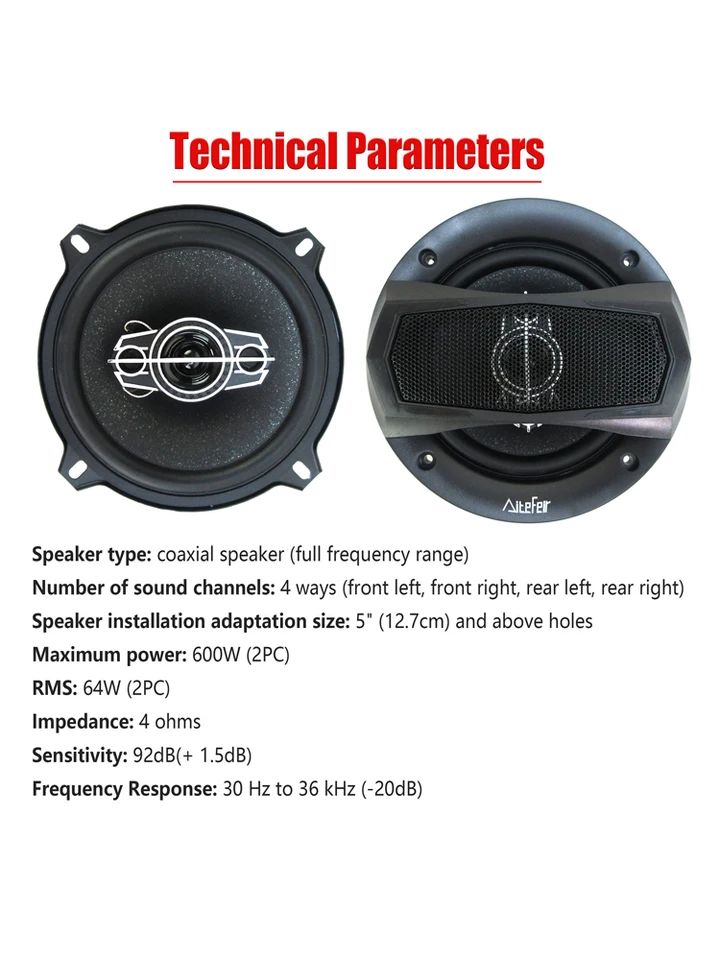 Altoparlante Coassiale Auto 5 Pollici – 300W, 4 Ohm, 93dB – Riproduzione 60Hz-20KHz – Sistema Audio Universale